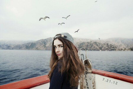 boat, girl, look