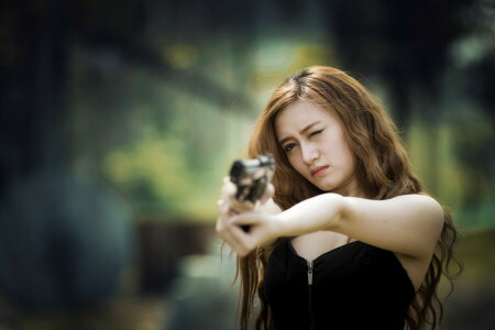 asian, girl, gun