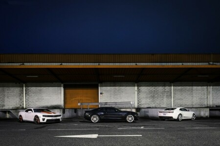 noir, Camaro, Camaro SS, nuit, le bâtiment, blanc