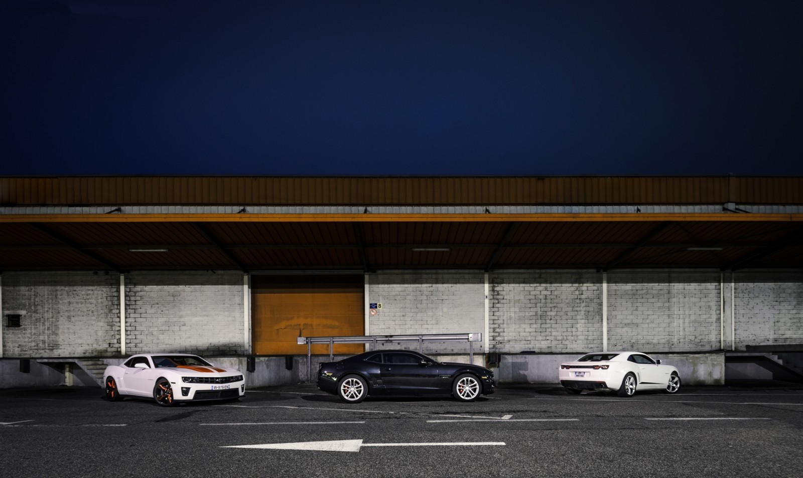 black, the building, night, white, Camaro, Camaro SS