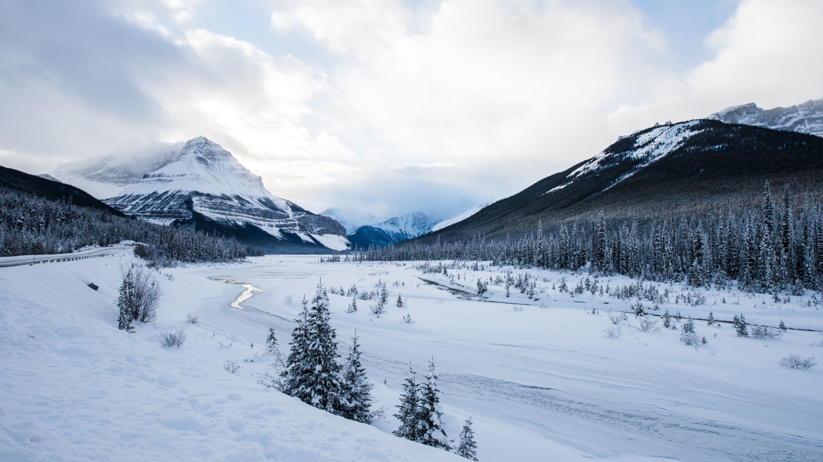 Schnee, Fluss, Winter, Straße, Berge, Gefroren