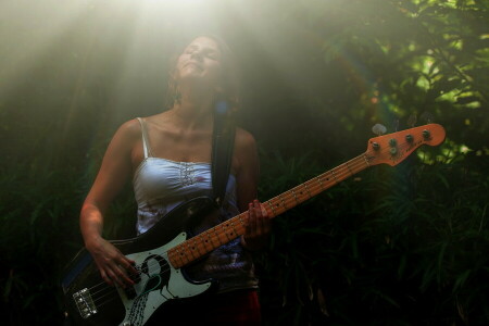 guitarra, luz, Música, Mulher