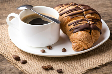 ontbijt, cakes, koffie, croissant, groeiend