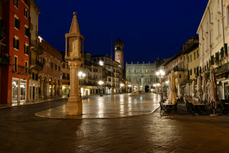 la zona, casa, Italia, luci, notte, Verona