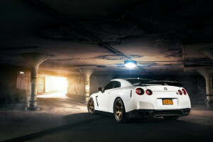 car, Evo G, GT-R, Nissan, R35, Rear, sport, white