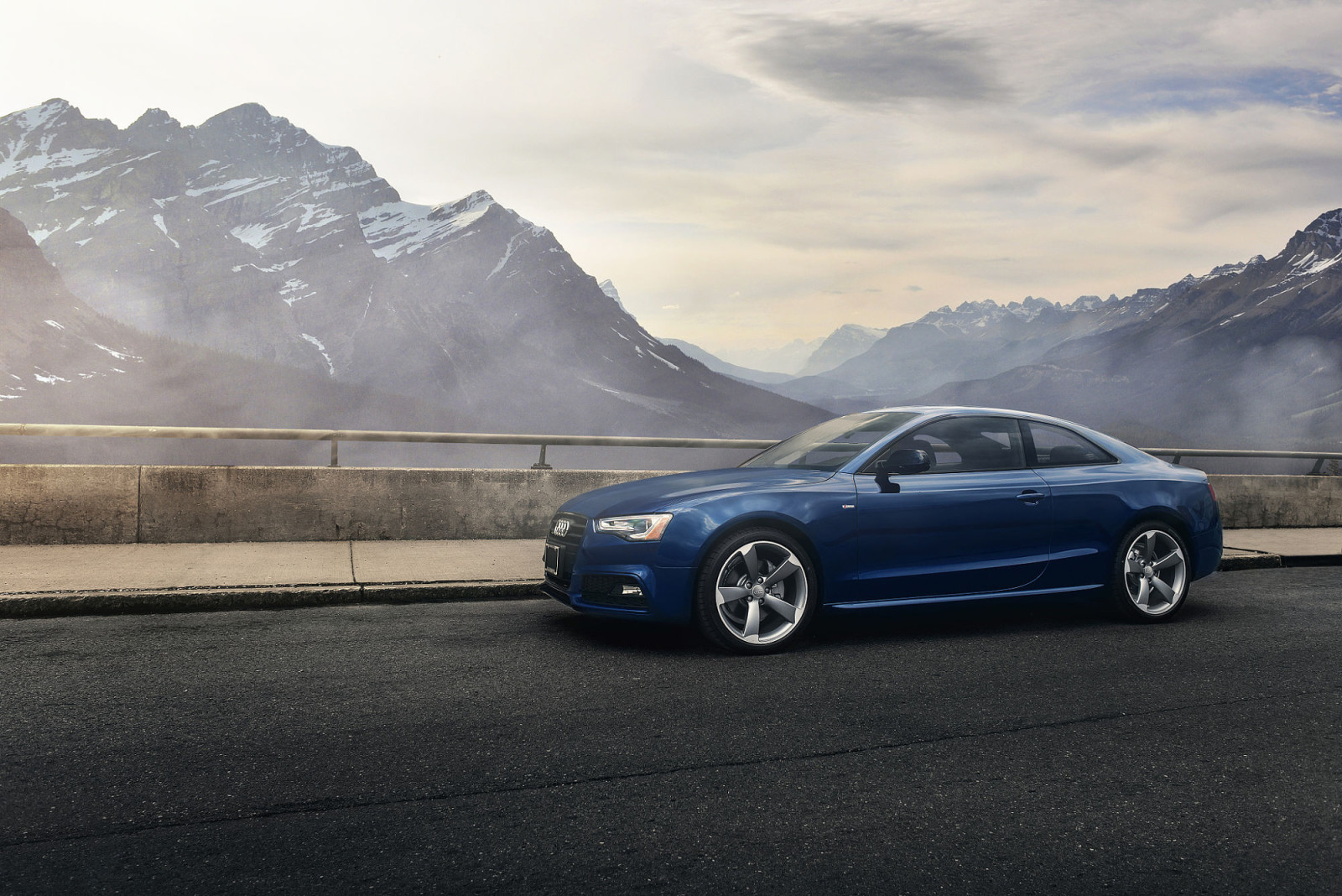 azul, panorama, carro, montanhas, céu, Audi, viagem, esporte