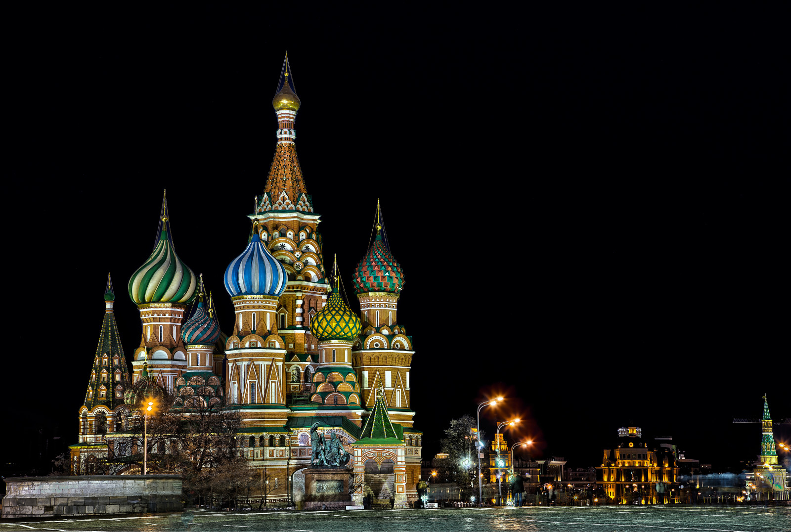 the building, lights, night, architecture, Moscow, Dome, St. Basil's Cathedral