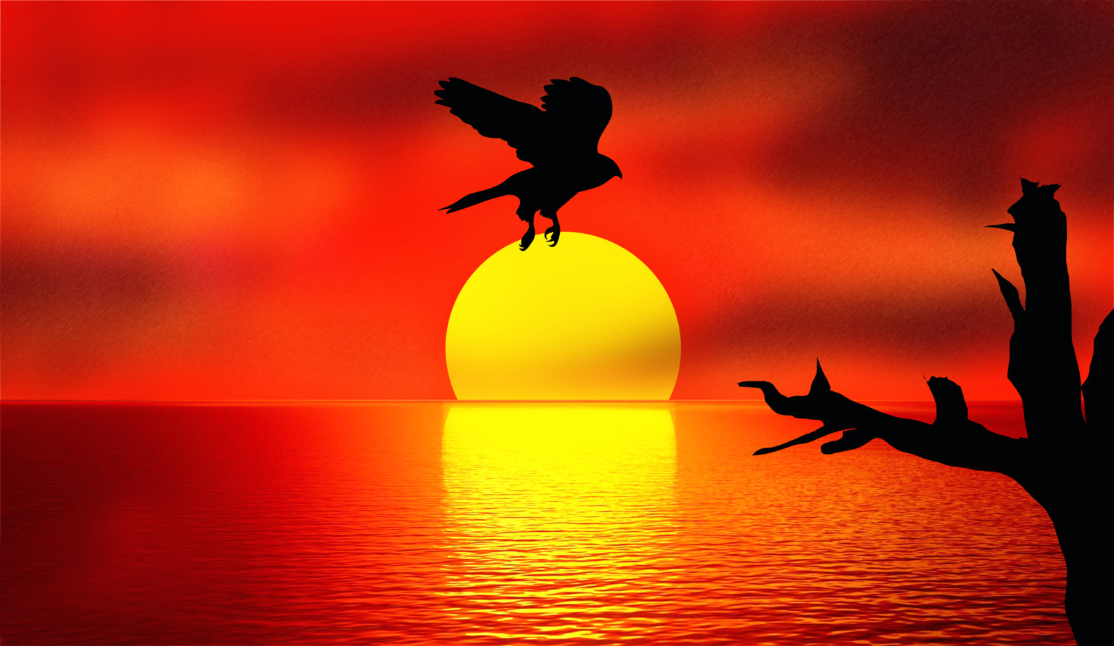 sunset, reflection, bird, Holding the SUN