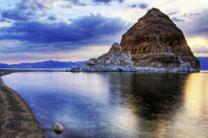 nubes, lago, paisaje, Montaña, rock, el cielo