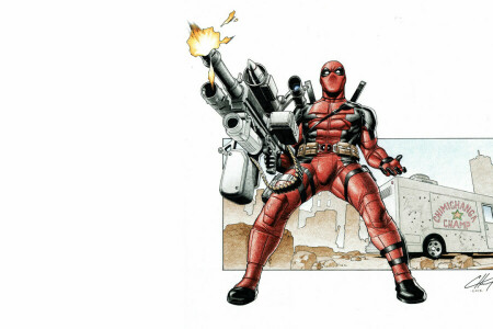 background, costume, Deadpool, mask, weapons