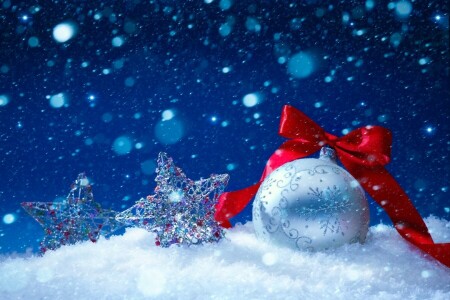 balls, Christmas, decoration, Merry, New Year, snow