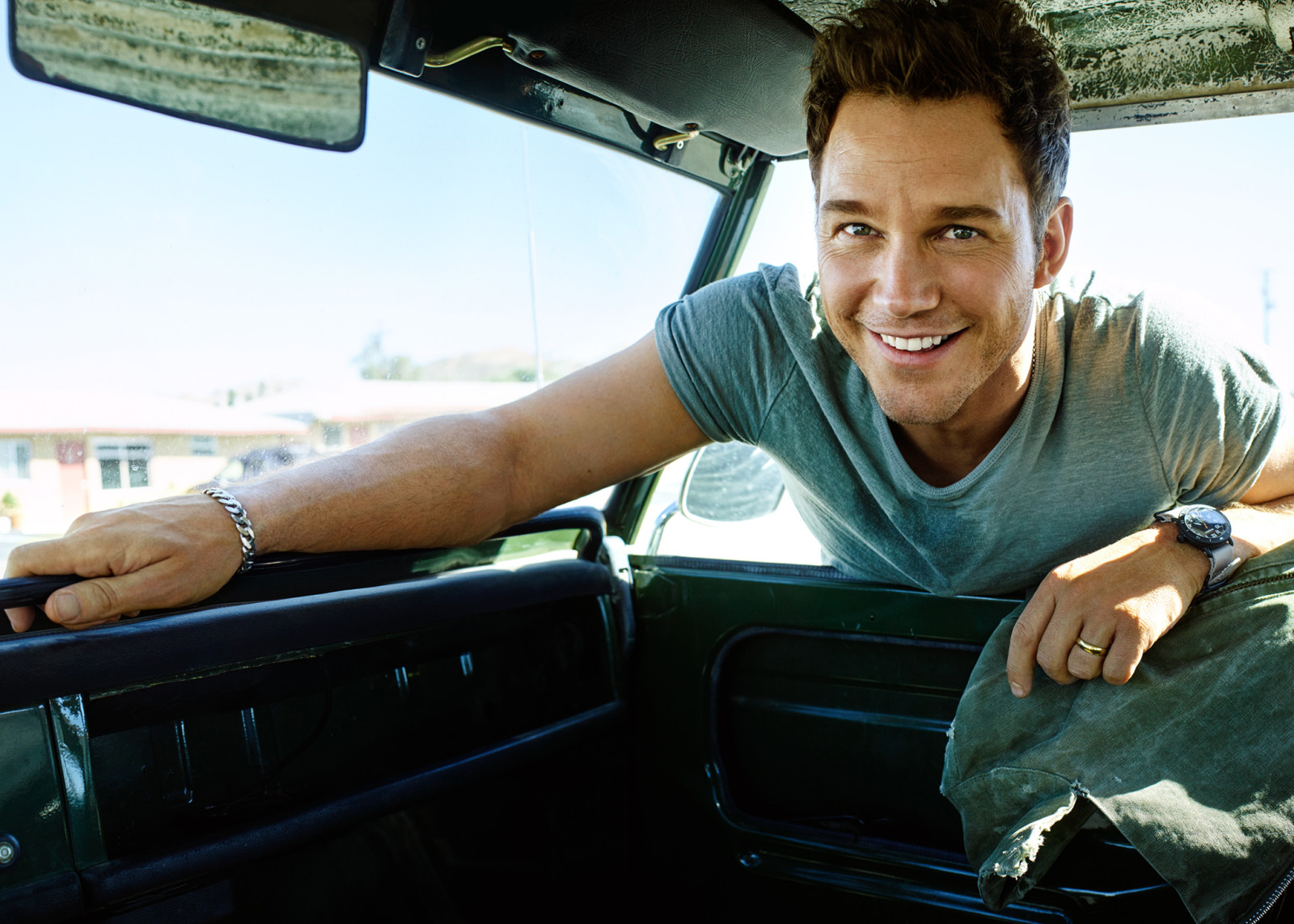 glimlach, auto, acteur, fotograaf, t-shirt, Chris Pratt, Peggy Sirota, 2015