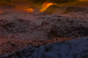 gryning, landskap, bergen, natur, snö, blast