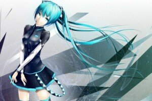 artă, formă, fată, Hatsune Miku, koi0koi, OKI, Cravată, VOCALOID