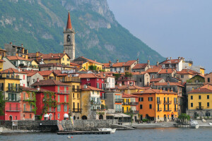 boot, huis, Italië, Lombardy, bergen, zee, Varenna