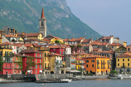 barca, casa, Italia, Lombardia, montagne, mare, Varenna