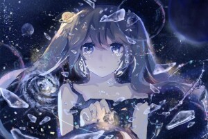 Anime, Kunst, Leiche, Mädchen, Hatsune Miku, Planet, Tränen, Vocaloid