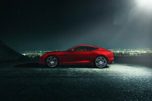 car, city, coupe, dark, F-Type R, Jaguar, nigth, red