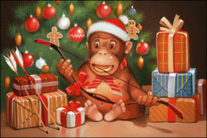 2016, arrows, bow, Christmas, gift, holiday, monkey, mood