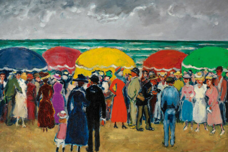 genre, Kees van Dongen, people, picture, sea, shore, Sunday on the beach, the day