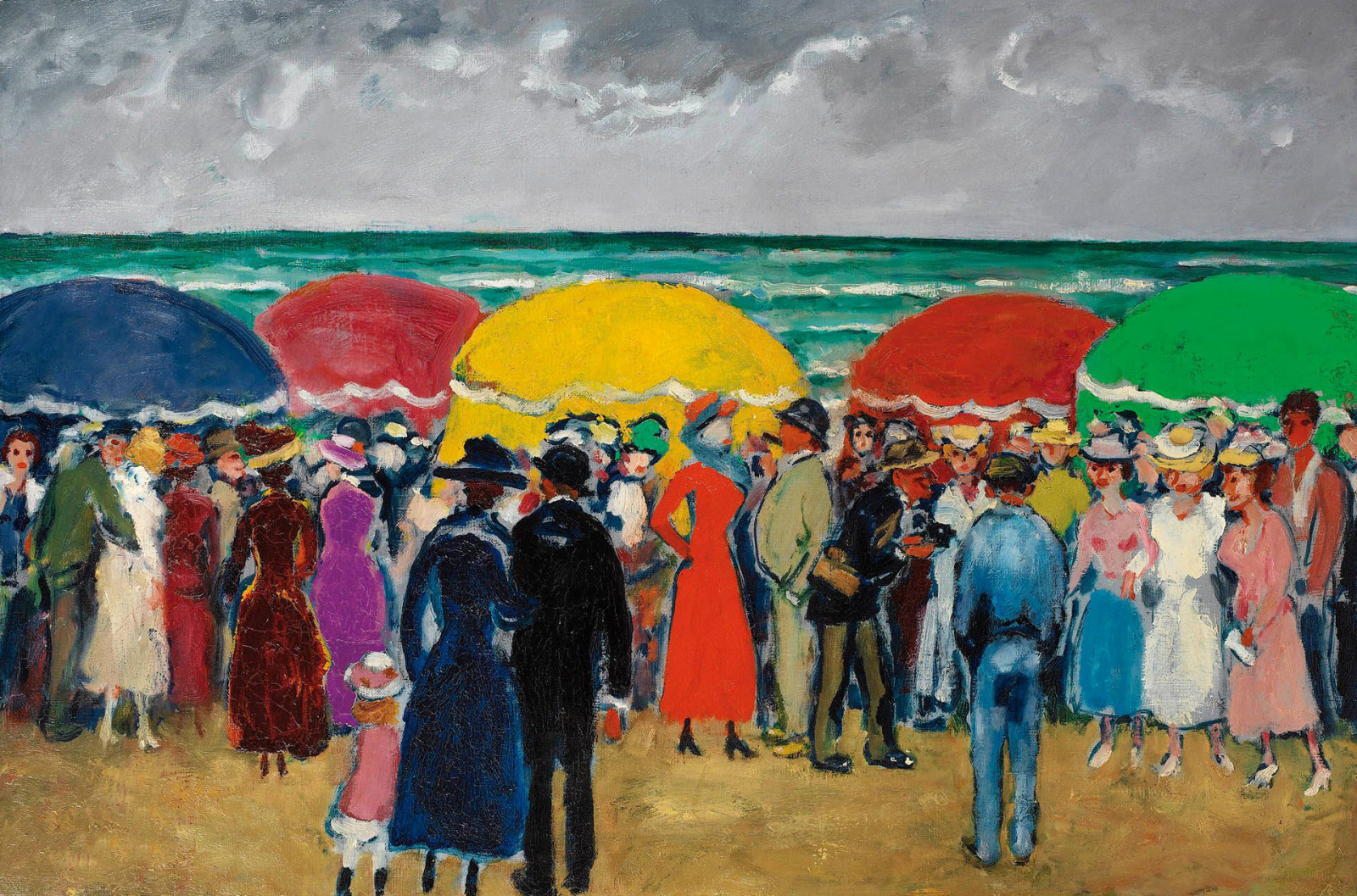 apuntalar, mar, imagen, personas, paraguas, género, Kees van Dongen, Domingo en la playa