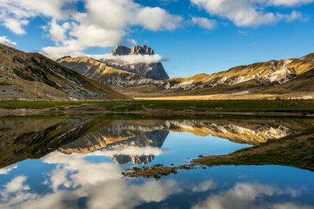 skyer, innsjø, fjellene, himmelen