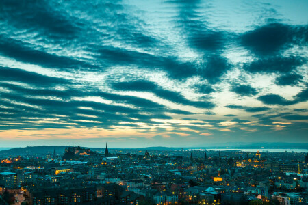 Edimburgo, casa, panorama, panorama, Escócia, o céu