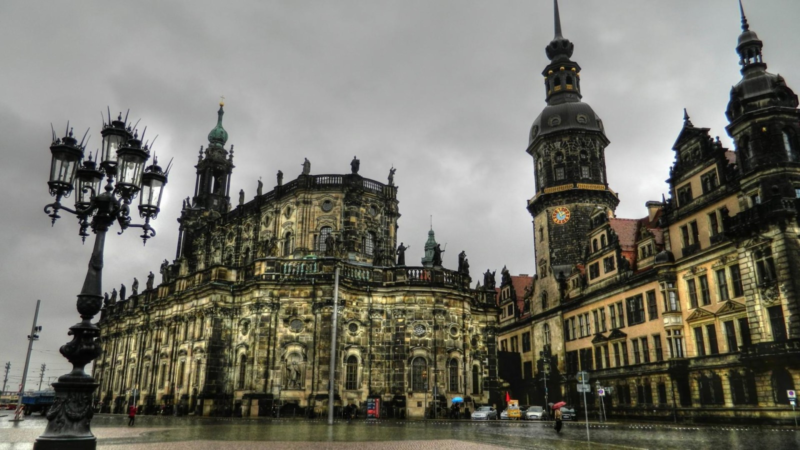 la noche, Alemania, lluvia, Dresde