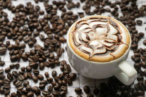 cappuccino, Chocolat, café, tasse, Mousse, grain