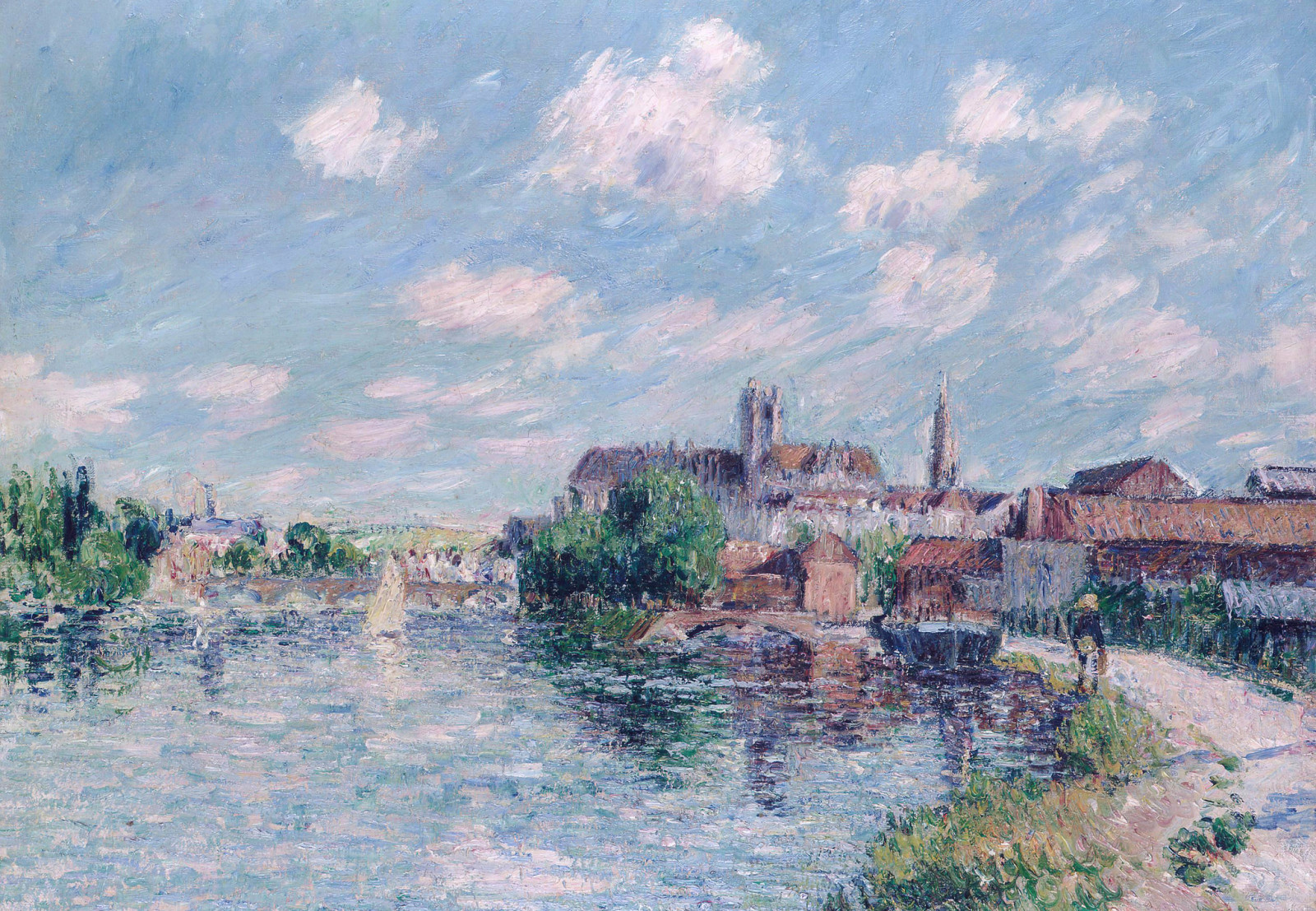 himmelen, byen, elv, landskap, bilde, hjem, Bro, Gustave Loiseau