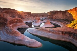 canyon, light, river, rocks, the sun, USA