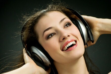 brown hair, brown-eyed, Headphones, Joy