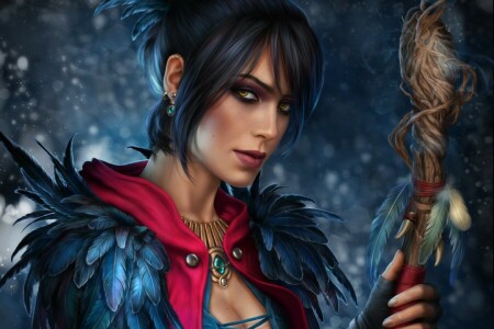 Dragon Age, girl, look, Morrigan, staff