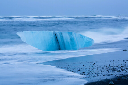 Scholle, Eis, Island, Klumpen, Meer, Ufer, Sturm, Welle