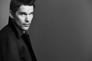 actor, antecedentes, en blanco y negro, Ethan Hawke, chaqueta, Mark Abrahams, fotógrafo, retrato