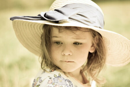 niña, sombrero, retrato