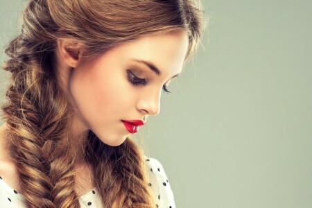 braids, face, girl, lips, lipstick, makeup, profile