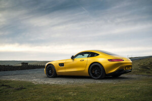 2015, AMG, C190, GT S, Mercedes, Storbritannien-spec, gul