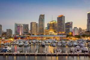 Bahía, Bahía Biscayne, barcos, edificio, Florida, Florida, Miami, muelles