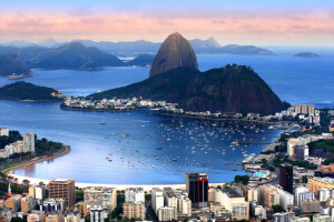 Baai, boten, Brazilië, kust, huis, bergen, panorama, Rio de Janeiro