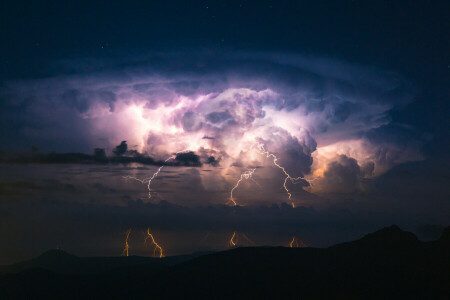 nuvole, fulmine, sagome, il cielo, la tempesta