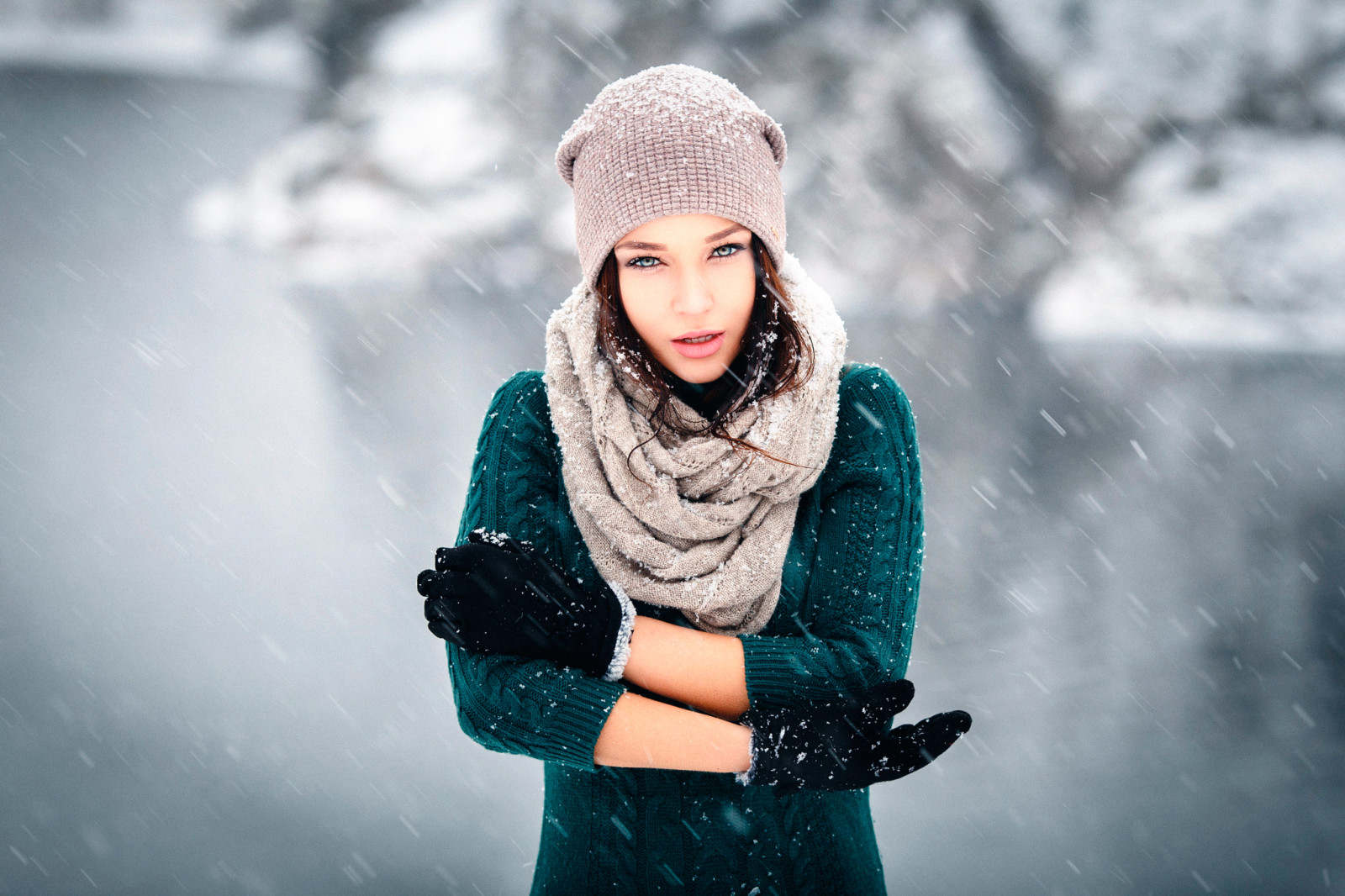 snow, cap, gloves, the wind, Denis Petrov, Angelina Petrova