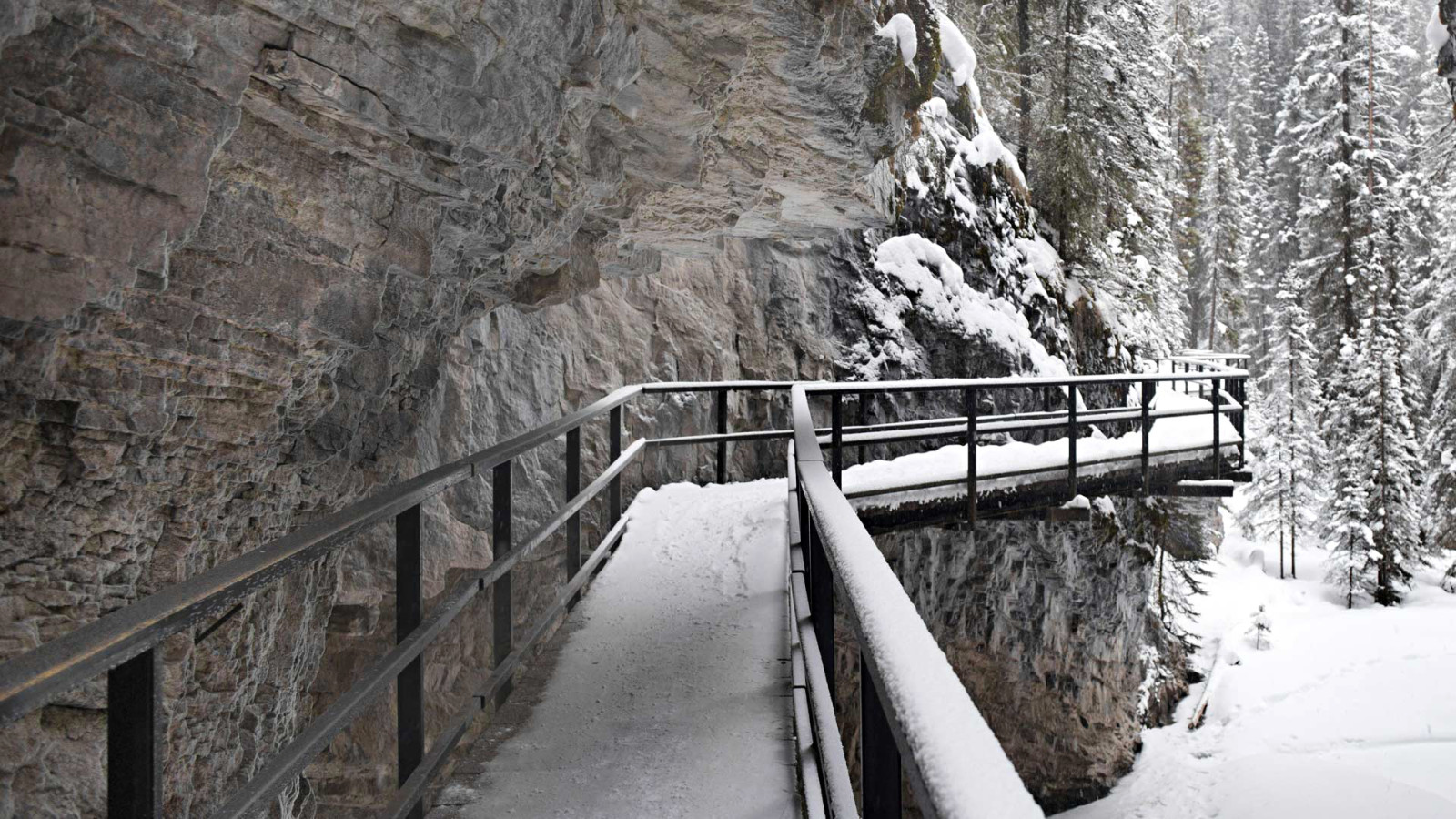 neve, inverno, Canadá, Albert, Rocha, a Ponte, Johnson Canyon