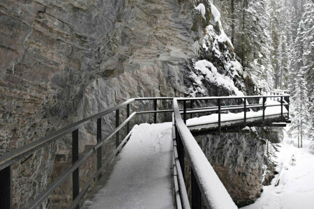 Αλβερτος, Καναδάς, Johnson Canyon, βράχος, χιόνι, η γέφυρα, χειμώνας