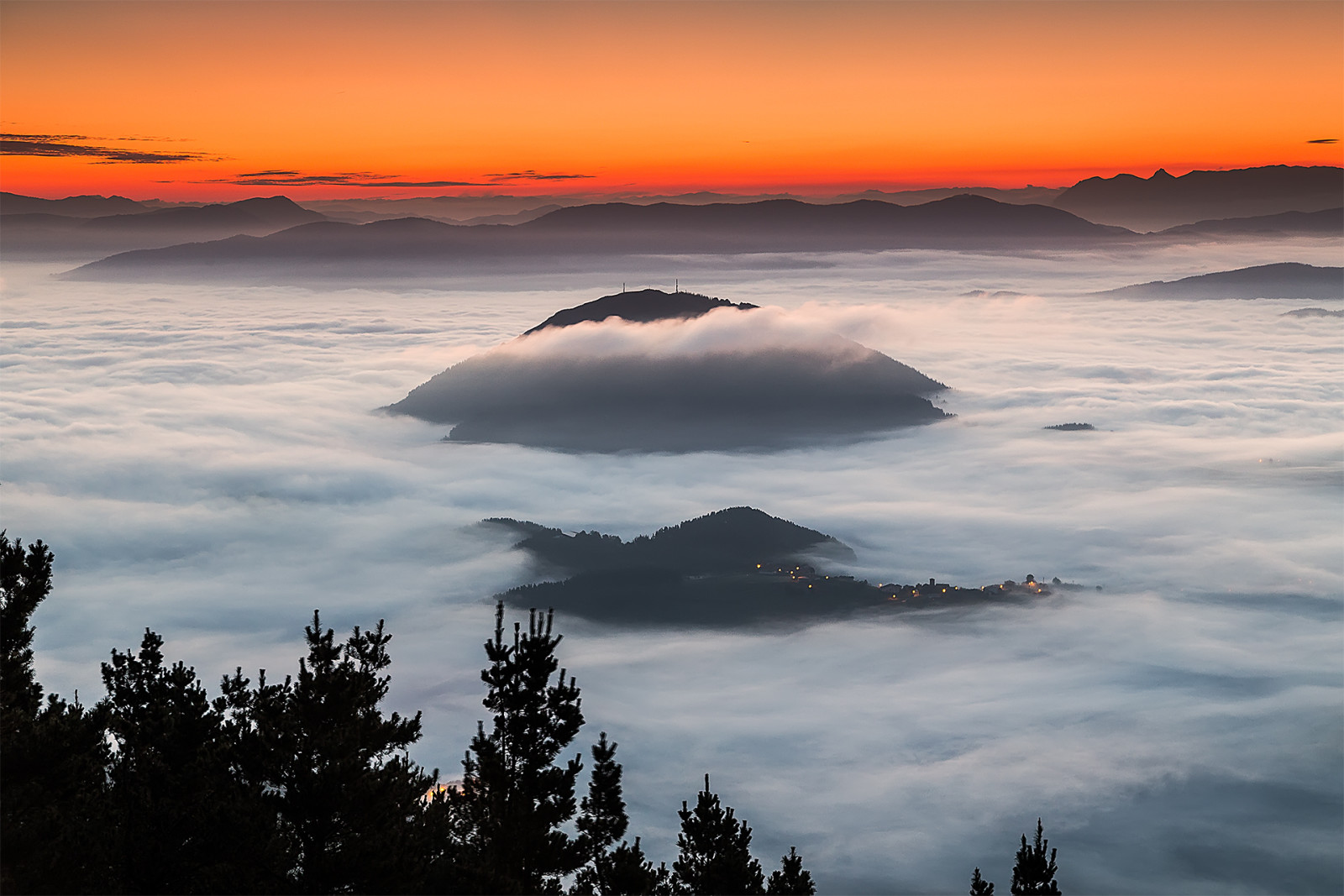 luces, nubes, montañas, resplandor, España, país Vasco, Aramayo