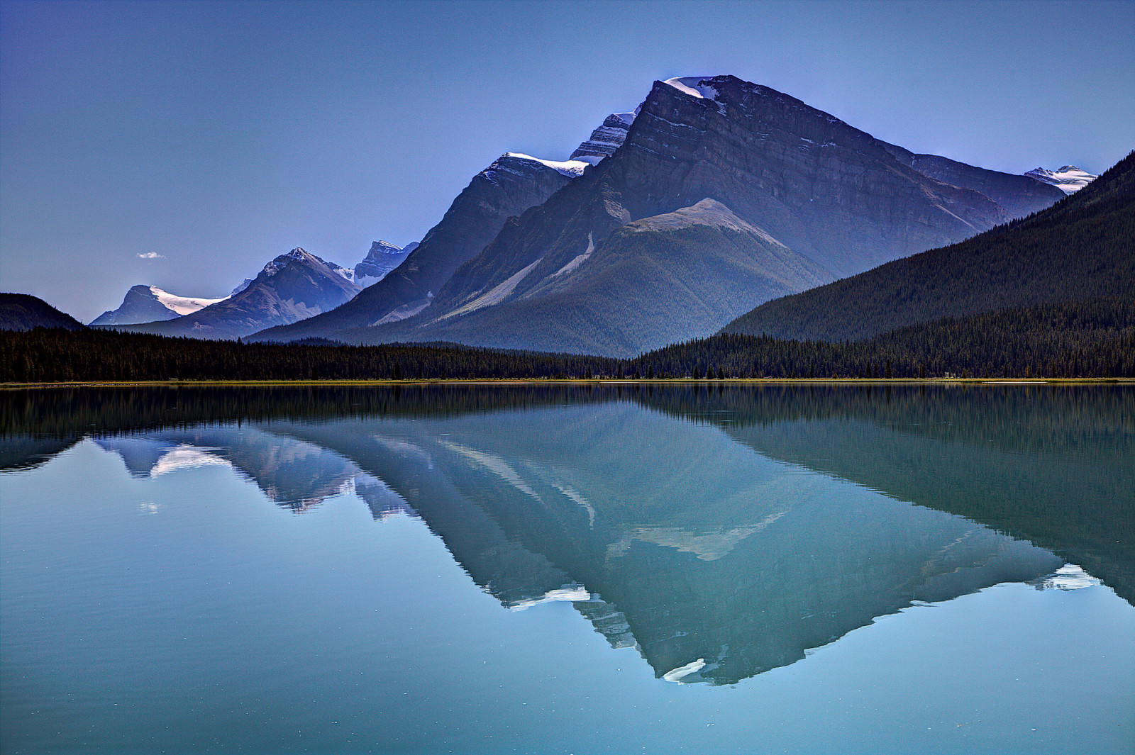 forest, the sky, lake, reflection, mountains