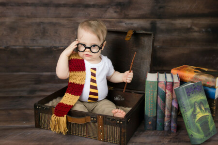 books, boy, suitcase