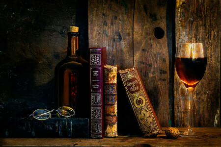 As time goes by, books, glass, glasses