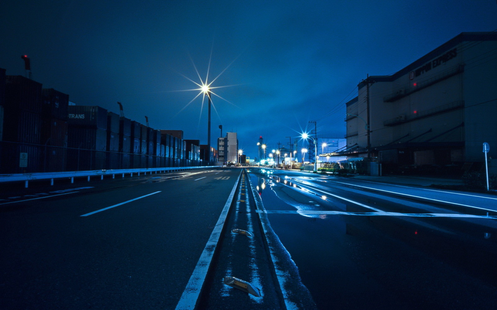 la ville, route, lumières, nuit, Accueil, asphalte, bande, conteneurs