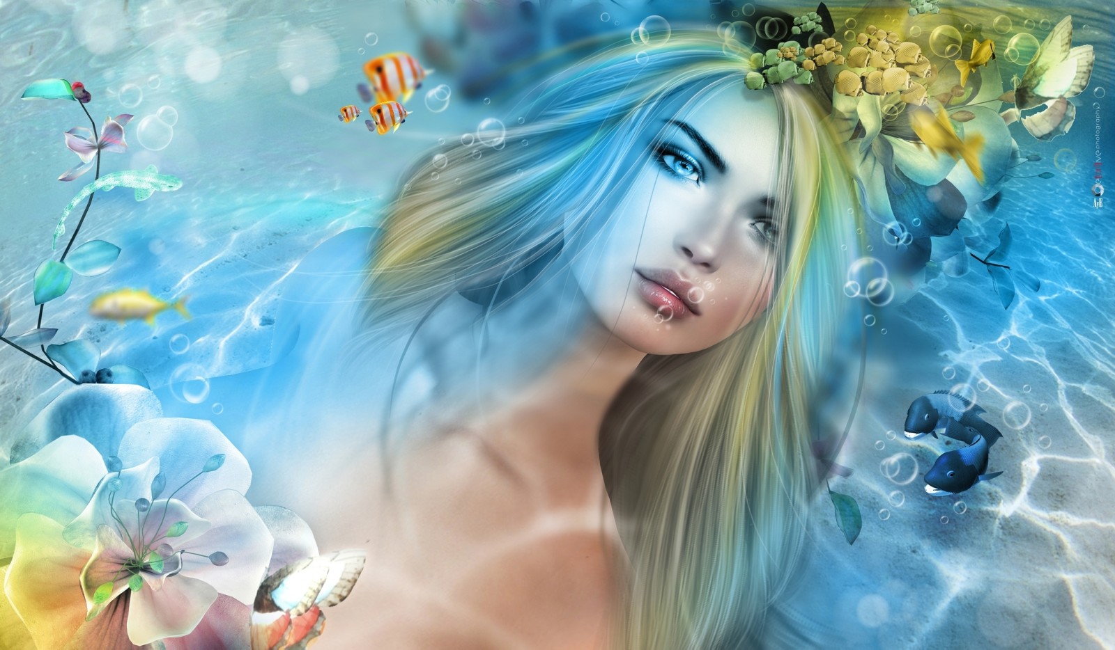 girl, water, mermaid, fish